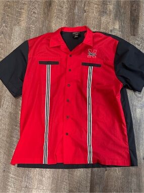 Hilton men’s Nebraska Huskers black red striped bowling shirt XL